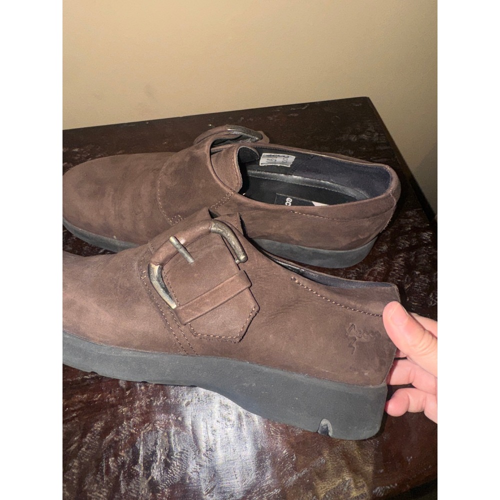 ECCO Brown Nubuck Leather Buckle Loafers Slip On Shoes Womens 41 US 10-10.5